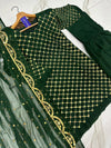 Women 9mm sequence embroidered chiffon shirt with garara and cut work dupatta 3 piece stitched suit