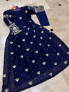 Women sequence boti embroidered chiffon maxi with thread zari work sleeves and crepe trouser 2 piece stitched suit