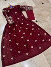 Women sequence boti embroidered chiffon maxi with thread zari work sleeves and crepe trouser 2 piece stitched suit