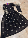 Women sequence boti embroidered chiffon maxi with thread zari work sleeves and crepe trouser 2 piece stitched suit