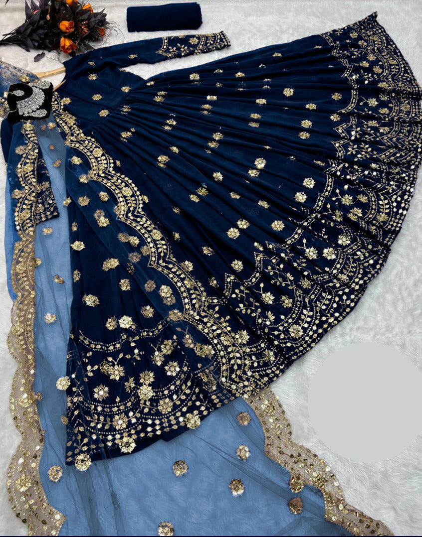 Women border ring polka embroidered shamose silk maxi with two border embroidered organza dupatta and trouser 3 piece stitched suit