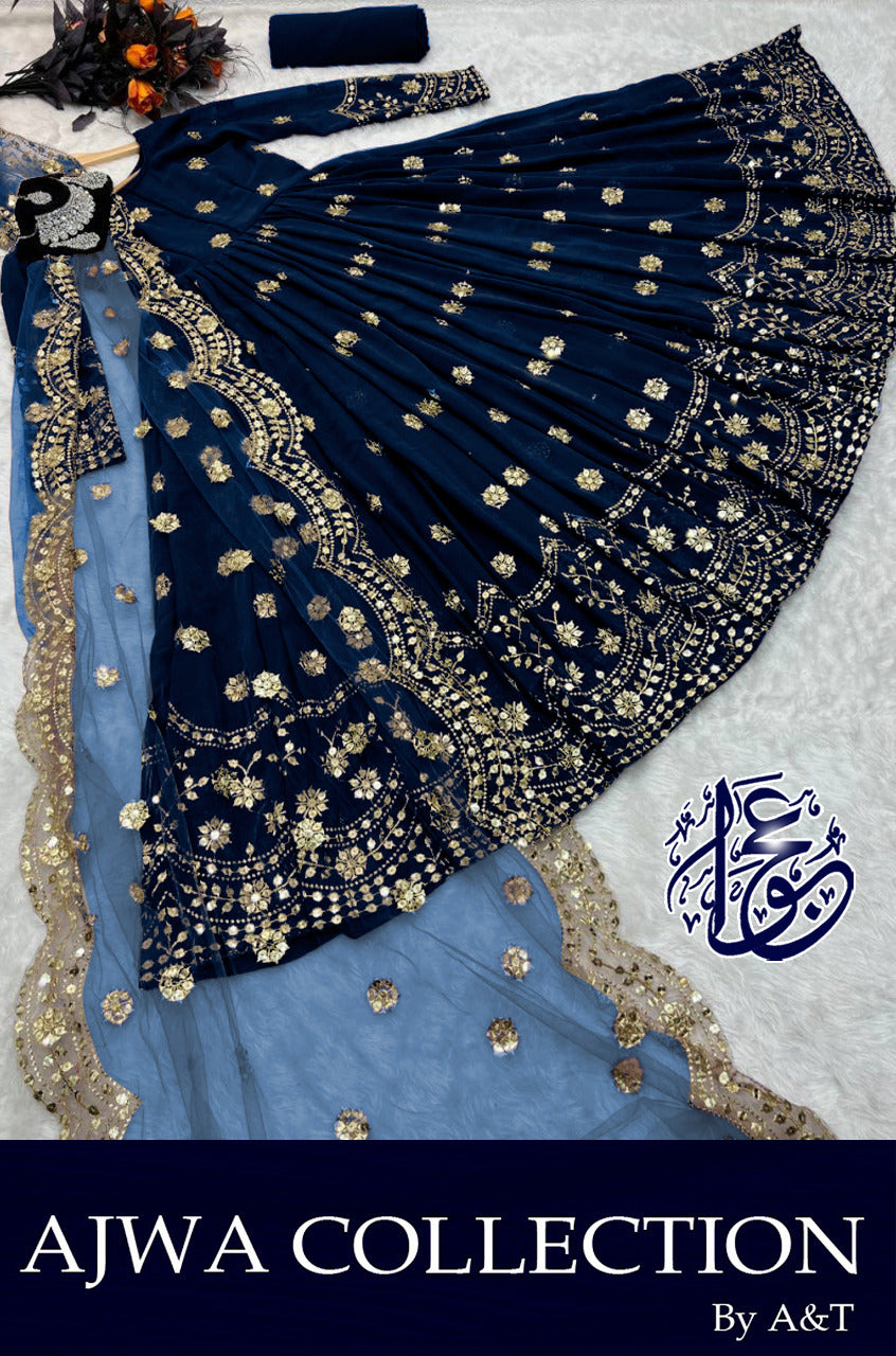 Women border ring polka embroidered shamose silk maxi with two border embroidered organza dupatta and trouser 3 piece stitched suit