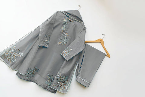 Embroidered Organza 3PC Stitched Suit for Women | Cutwork Dupatta & Crepe Trouser