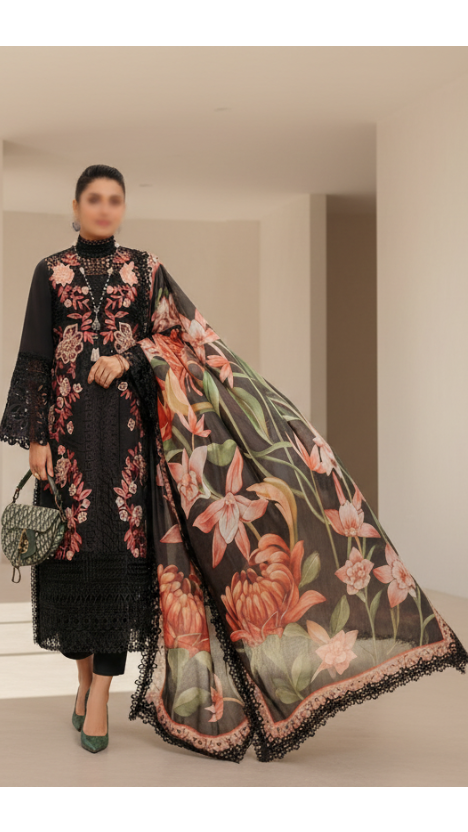 Mushq Rosa 3 Piece Unstitched Chikankari Embroidered Lawn Suit (MSL13-22) TURKISH-WEAR