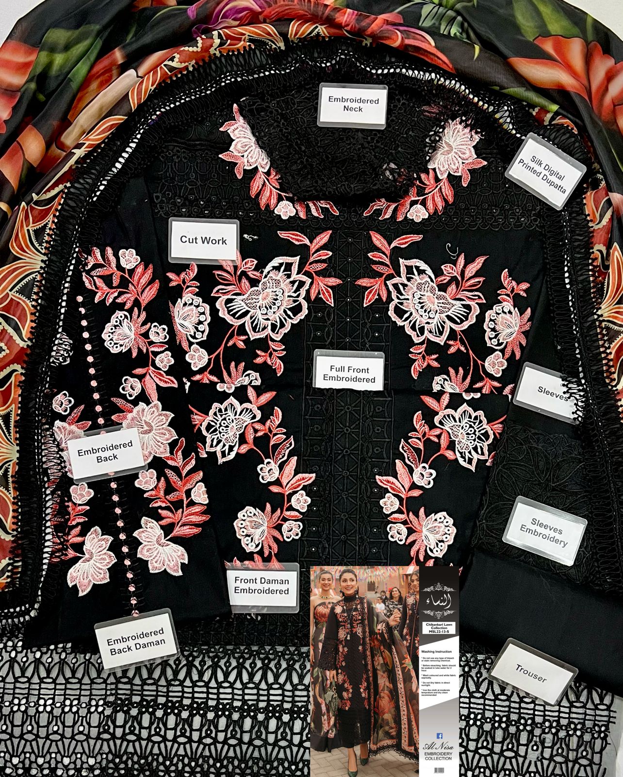 Mushq Rosa 3 Piece Unstitched Chikankari Embroidered Lawn Suit (MSL13-22) TURKISH-WEAR