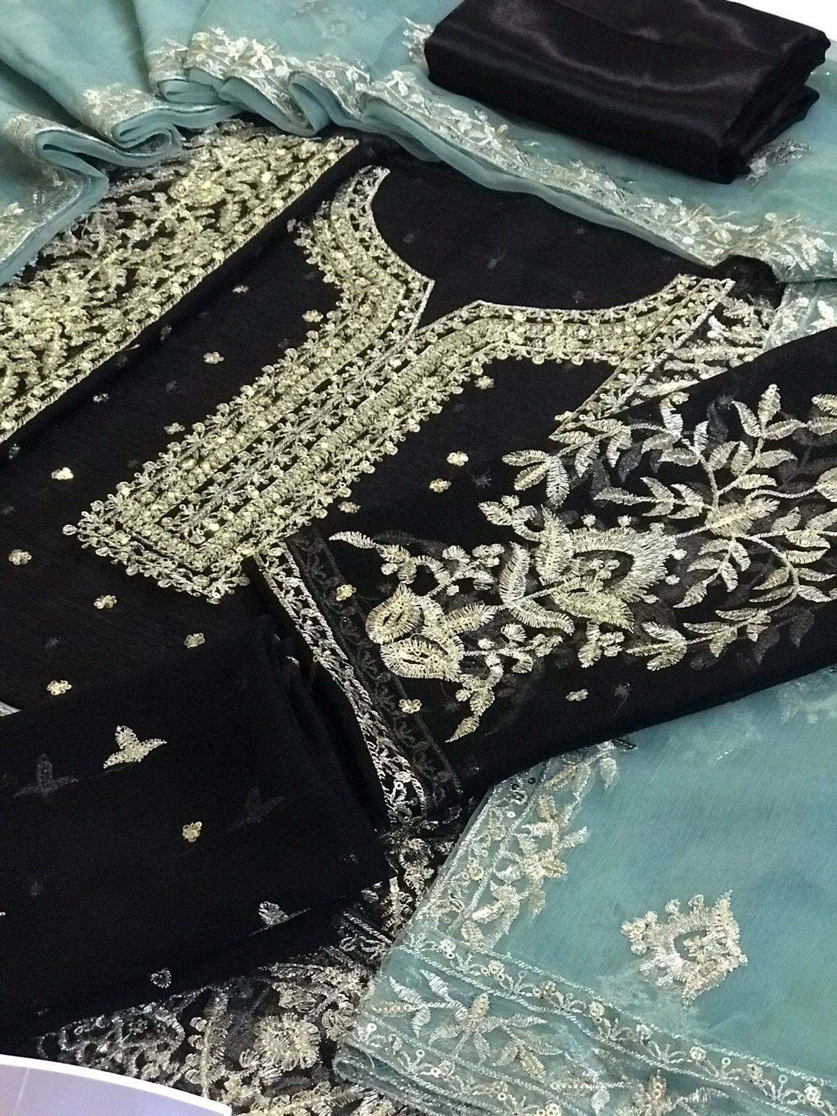 3 Piece Unstitched Heavy Embroidered Chiffon Suit with Silk Trouser TURKISH-WEAR