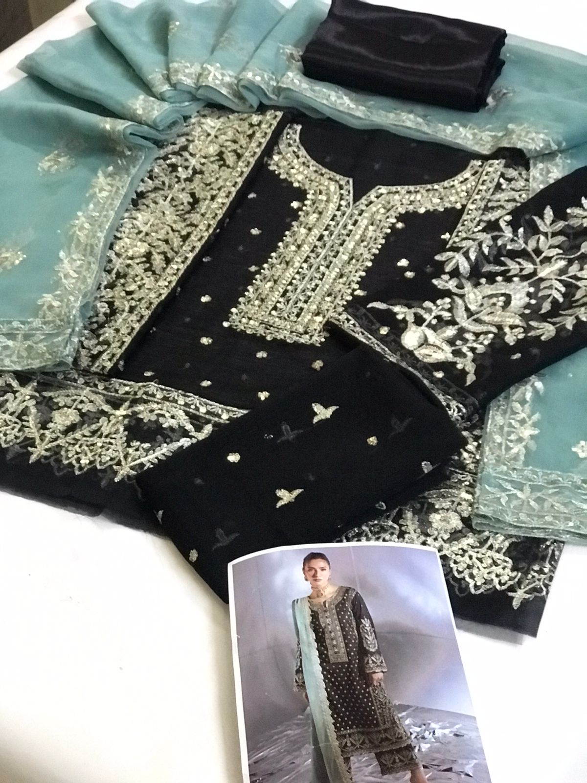 3 Piece Unstitched Heavy Embroidered Chiffon Suit with Silk Trouser TURKISH-WEAR