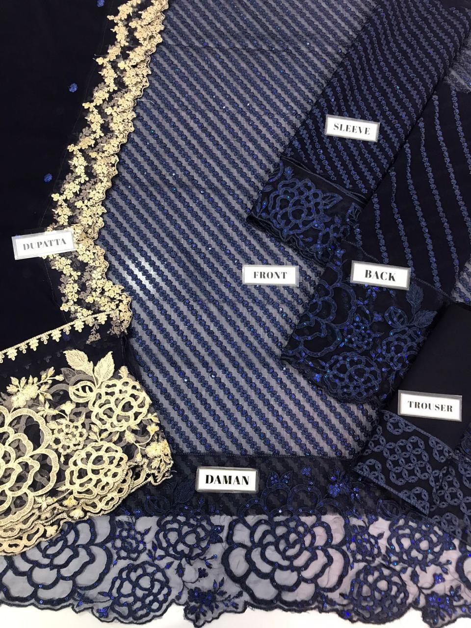 Chiffon Wedding Collection 3 Piece Unstitched Thread & Sequence Embroidered Suit TURKISH-WEAR