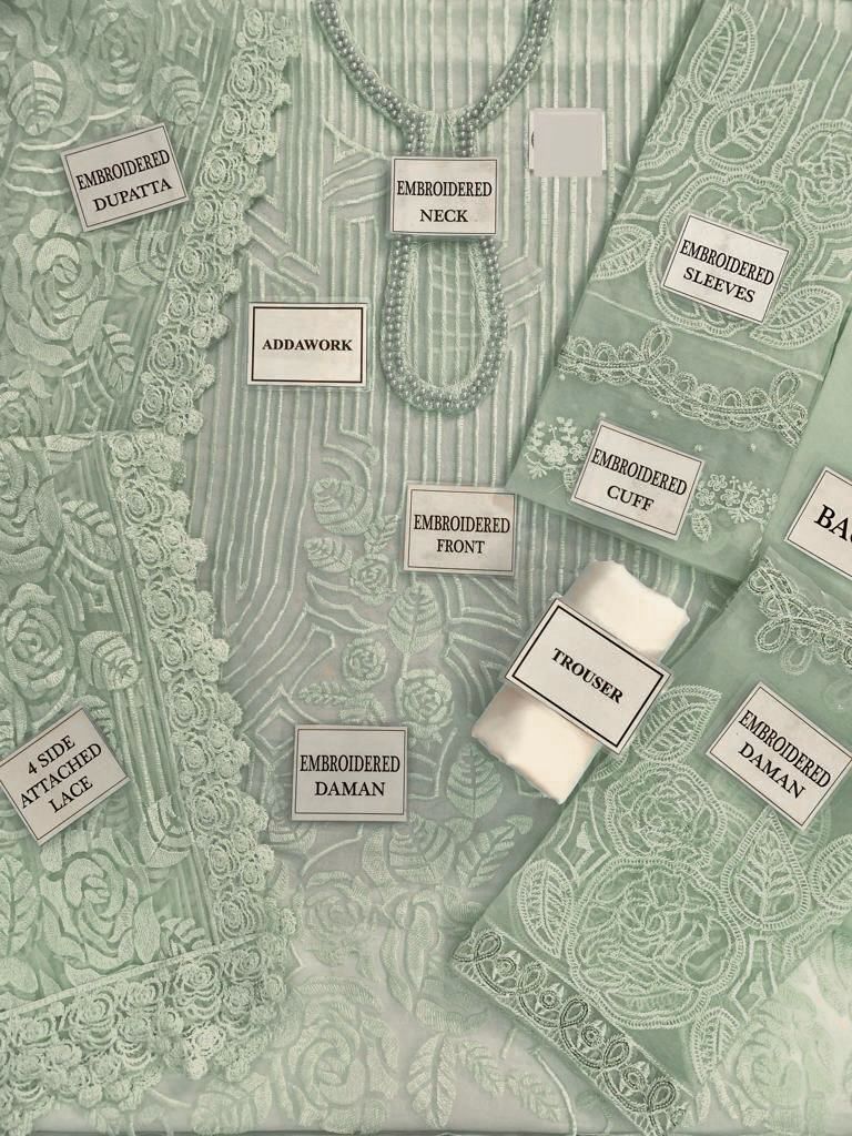 Maria B 3 Piece Unstitched Embroidered Organza Dress with Organza Dupatta TURKISH-WEAR