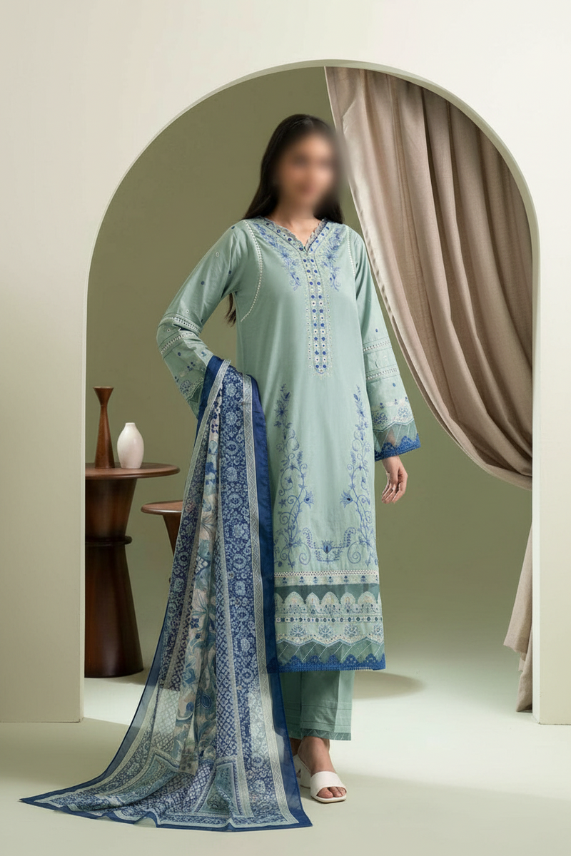 3 Piece Un-Stitched Luxury Lawn Ensemble By ZELLBURY ✨ MODERN-COLLECTION