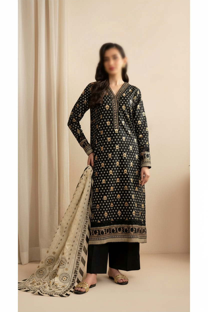 3 Piece Un-Stitched Collection By ZELLBURY, Attractive &amp; Elegant Collection comes with: MODERN-COLLECTION