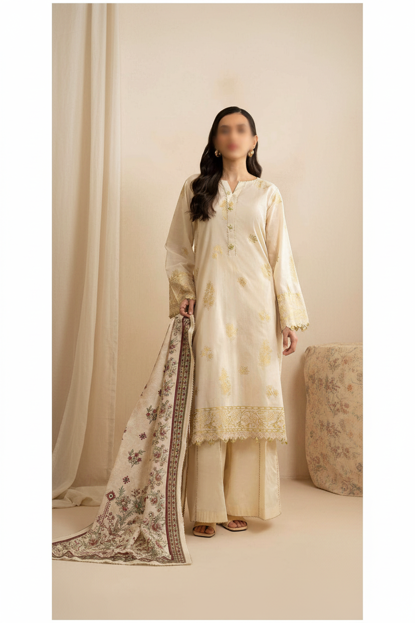 3 Piece Un-Stitched Collection By ZELLBURY, Attractive &amp; Elegant Collection comes with: MODERN-COLLECTION
