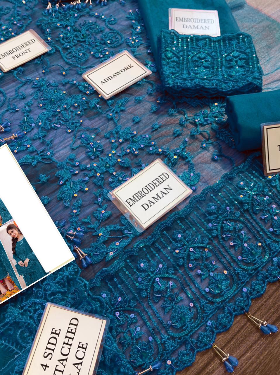 Kanwal Malik 2 Piece Unstitched Net Suit with Malai Trouser (Replica) TURKISH-WEAR