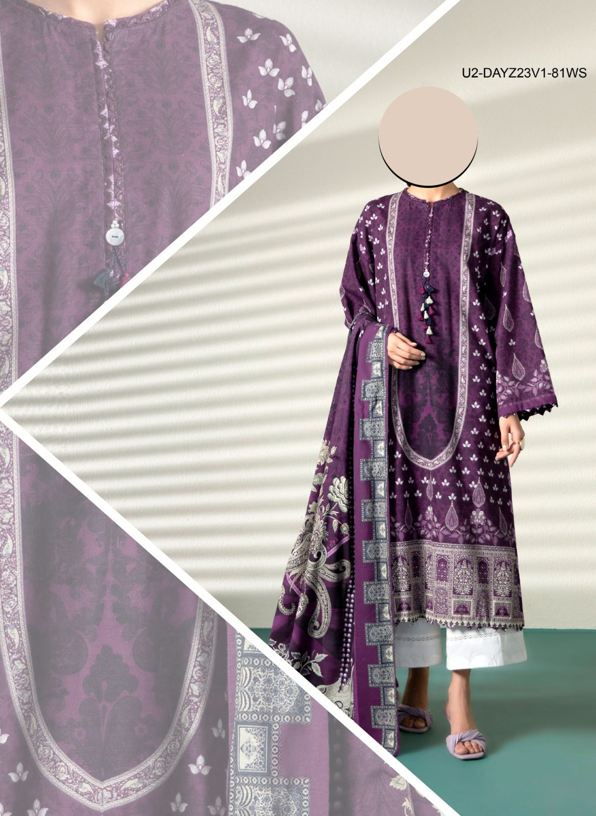 Sapphire 3 Piece Lawn Suit – Front View