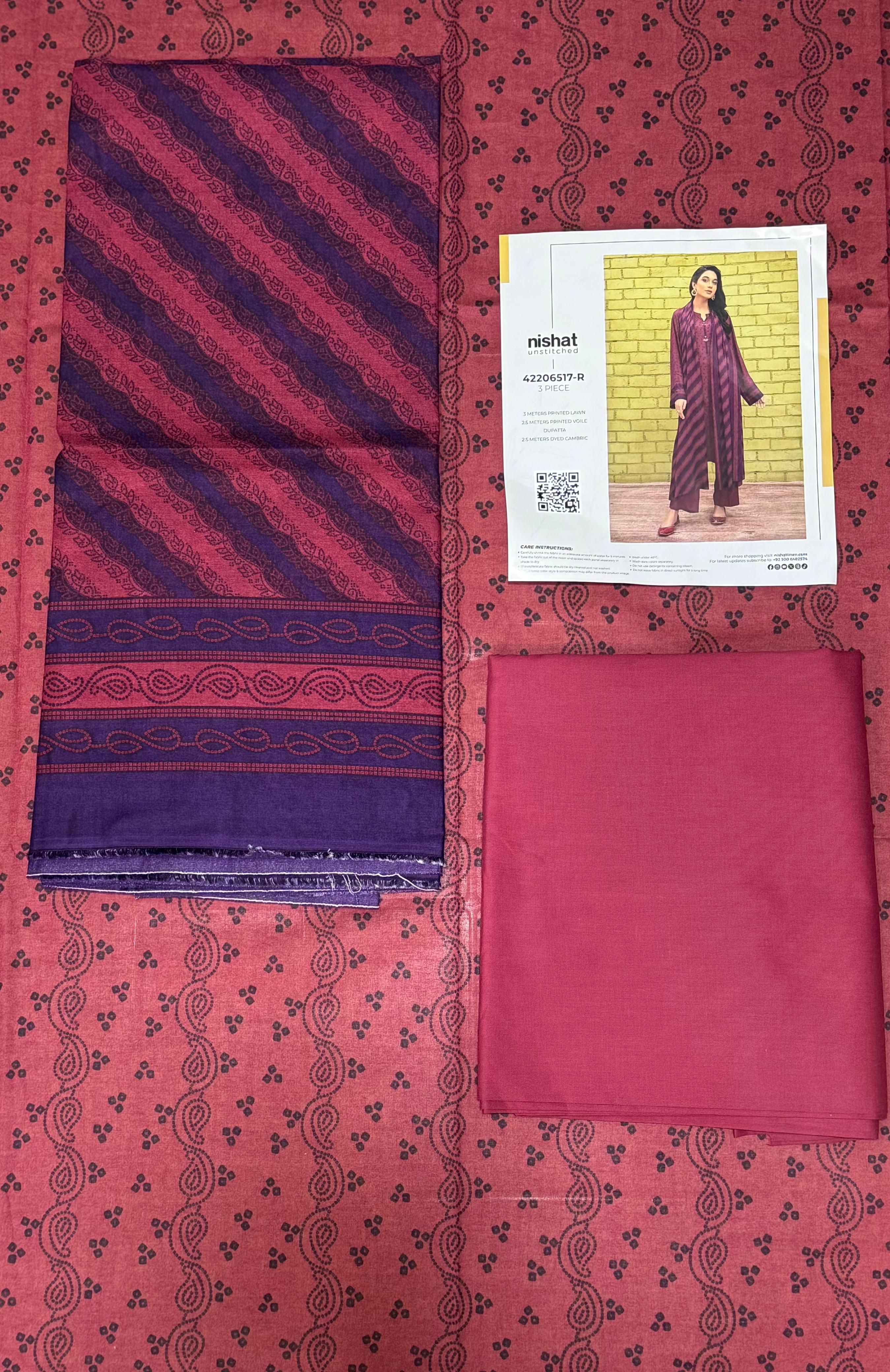 Nishat 3 Piece Unstitched Lawn Suit – 100% Authentic