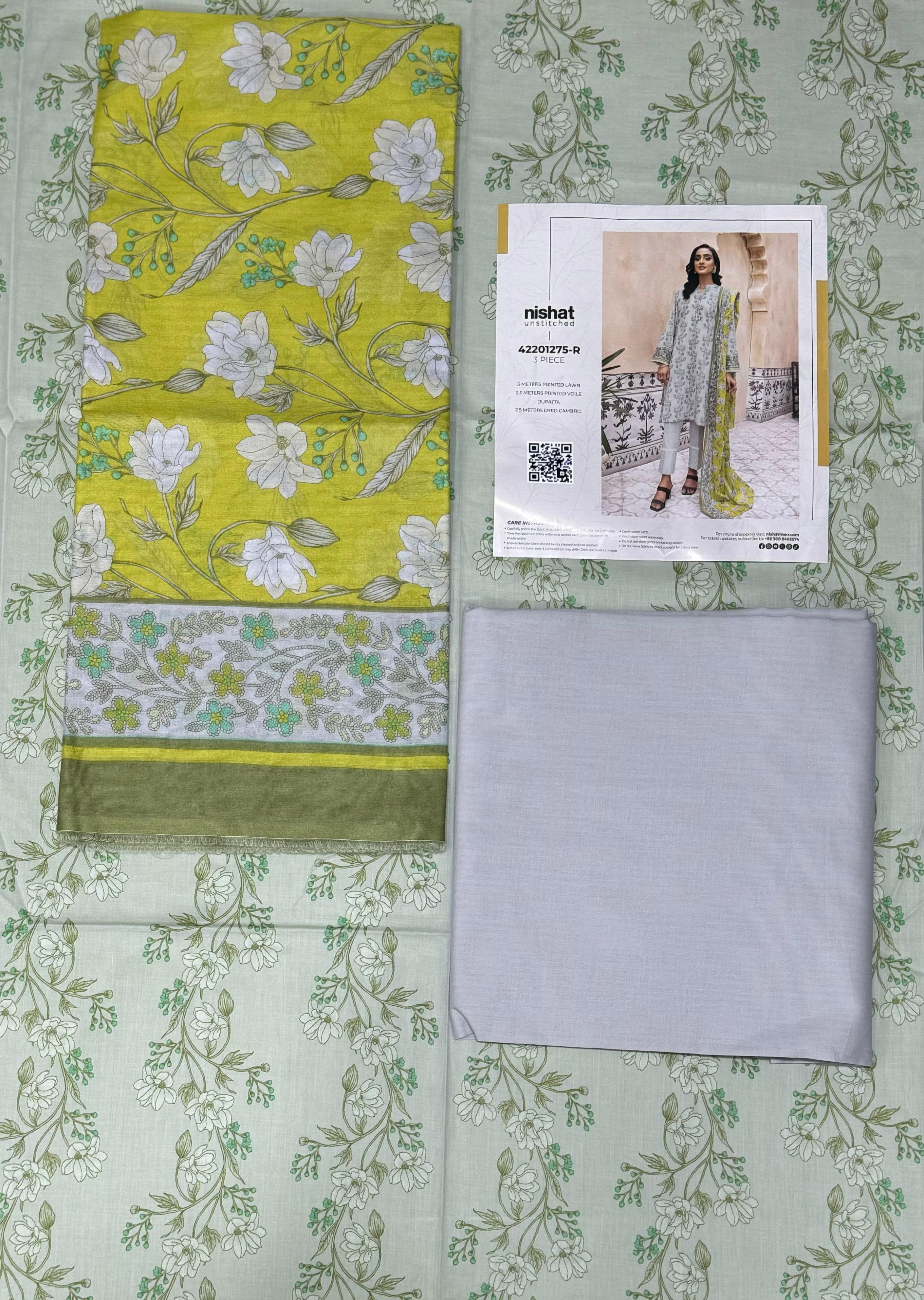 Nishat 3 Piece Unstitched Lawn Suit – 100% Authentic