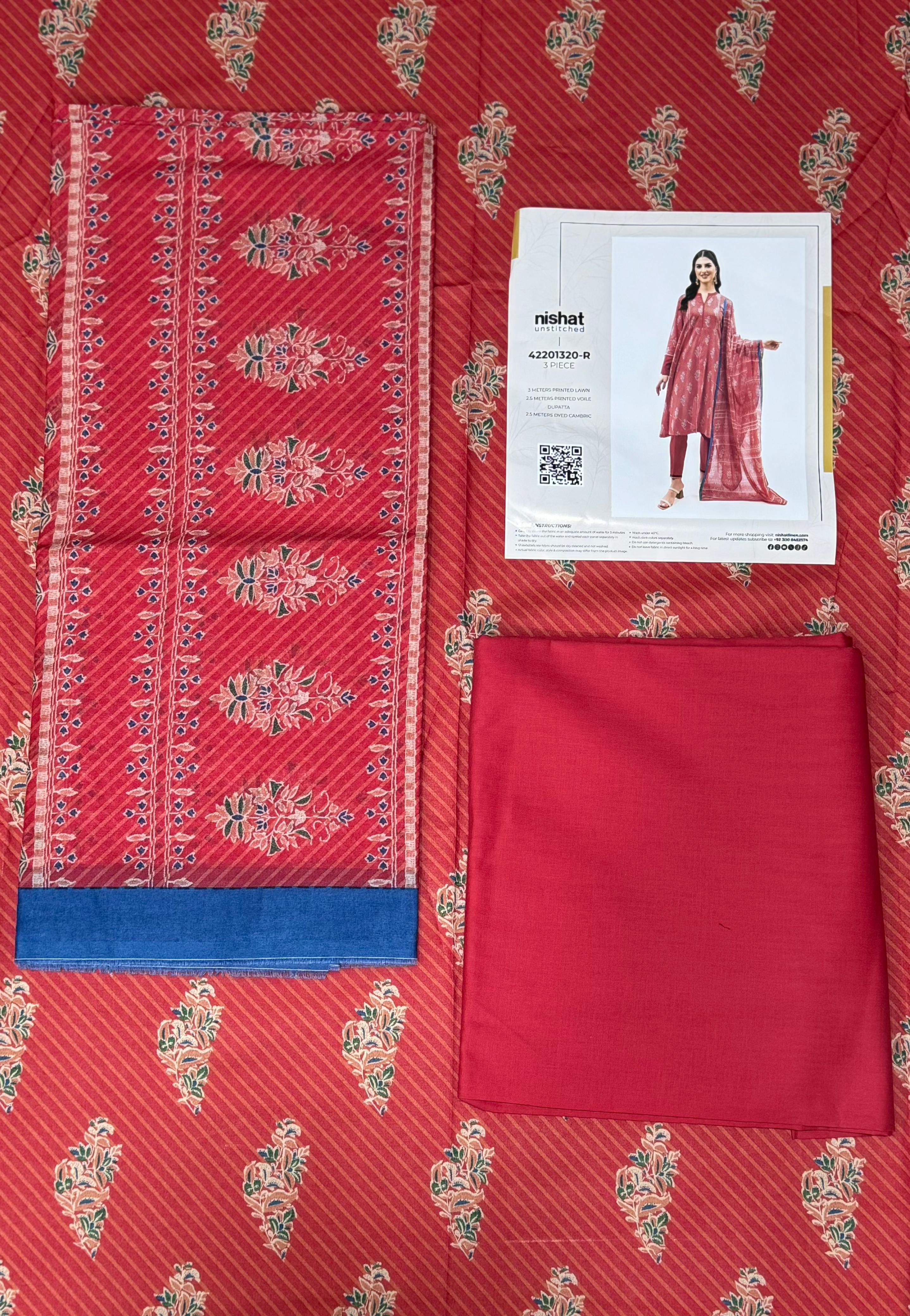 Nishat 3 Piece Unstitched Lawn Suit – 100% Authentic