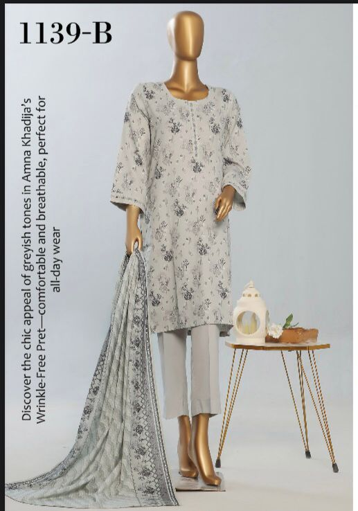 Amna Khadija 3 Piece Linen Unstitched Suit – Premium Collection