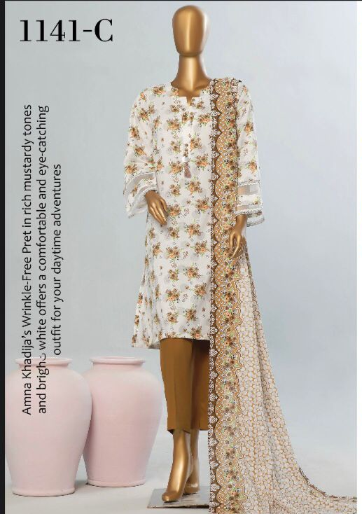 Amna Khadija 3 Piece Linen Unstitched Suit – Premium Collection