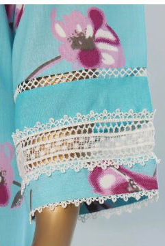 Turquoise floral dress with matching pants and dupatta on a mannequin against a white background.