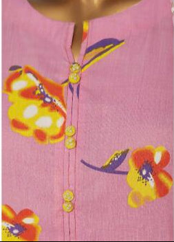 Pink floral dress with matching dupatta on a mannequin against a white background.