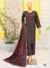 Woman wearing a dark red and black patterned outfit with a matching dupatta in an indoor setting.
