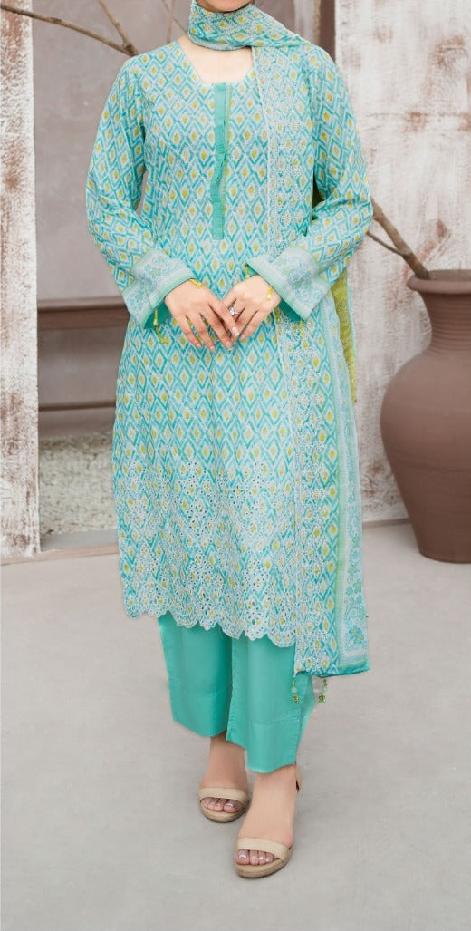 MEHAK 3-Piece Unstitched Lawn Suit – Embroidered Cutwork Collection – Luxury Lawn – Digital Heavy Embroidery Front, Cutwork Daman & Dupatta – Women’s Fashion Pakistan
