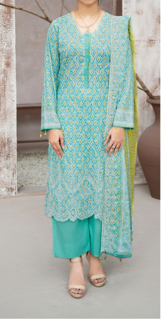 MEHAK 3-Piece Unstitched Lawn Suit – Embroidered Cutwork Collection – Luxury Lawn – Digital Heavy Embroidery Front, Cutwork Daman & Dupatta – Women’s Fashion Pakistan
