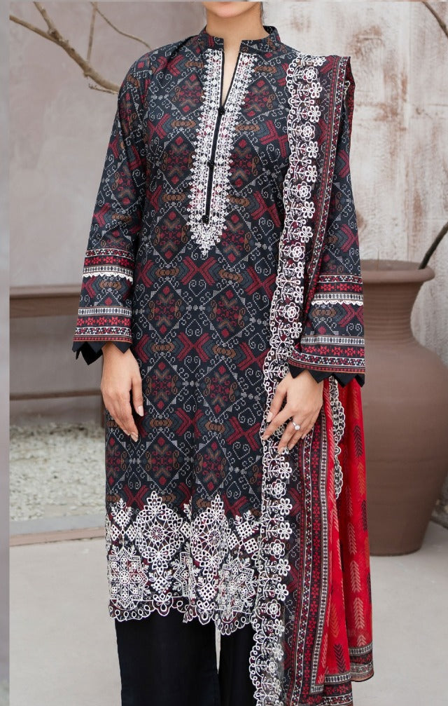MEHAK 3-Piece Unstitched Lawn Suit – Embroidered Cutwork Collection – Luxury Lawn – Digital Heavy Embroidery Front, Cutwork Daman & Dupatta – Women’s Fashion Pakistan
