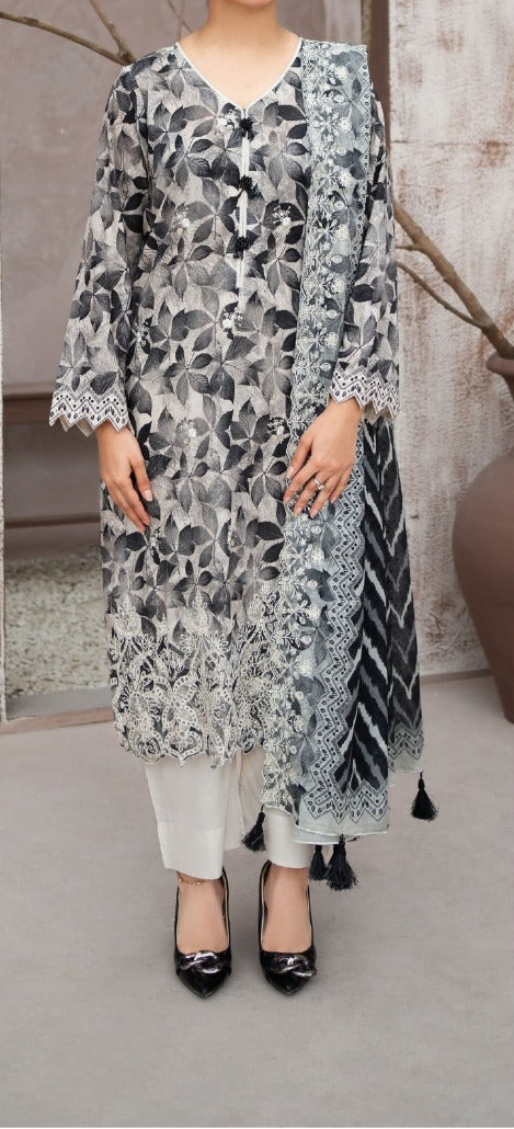 MEHAK 3-Piece Unstitched Lawn Suit – Embroidered Cutwork Collection – Luxury Lawn – Digital Heavy Embroidery Front, Cutwork Daman & Dupatta – Women’s Fashion Pakistan
