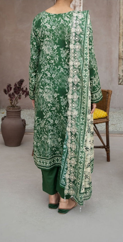 MEHAK 3-Piece Unstitched Lawn Suit – Embroidered Cutwork Collection – Women’s Fashion Pakistan