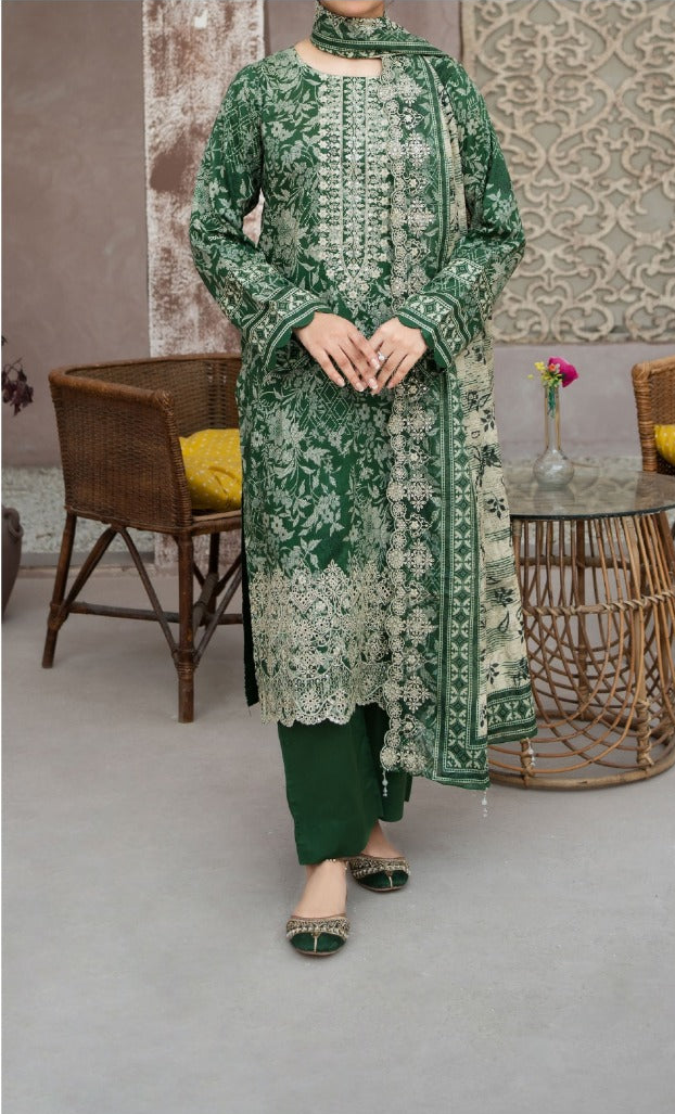MEHAK 3-Piece Unstitched Lawn Suit – Embroidered Cutwork Collection – Women’s Fashion Pakistan