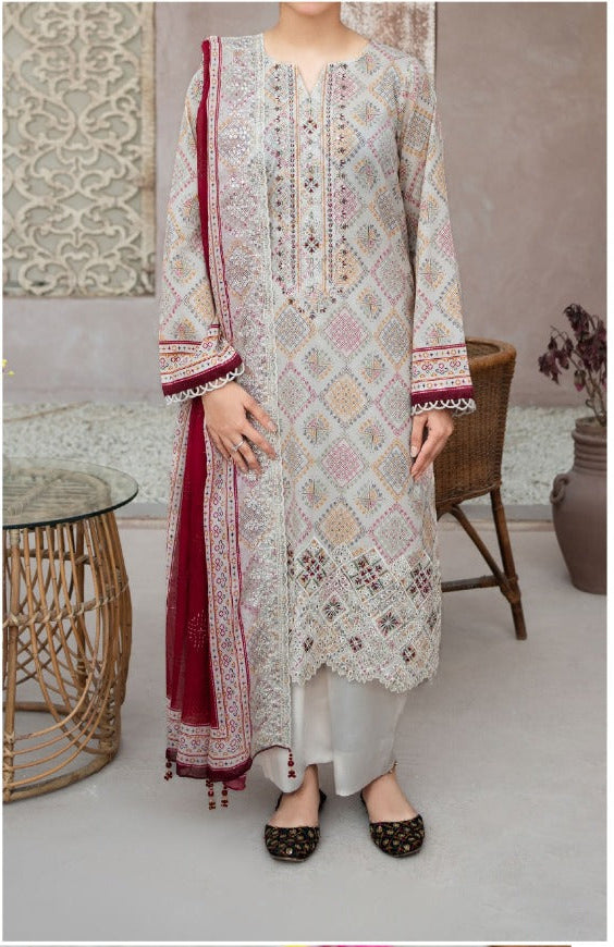 MEHAK 3-Piece Unstitched Lawn Suit – Embroidered Cutwork Collection – Luxury Lawn – Digital Heavy Embroidery Front, Cutwork Daman & Dupatta – Women’s Fashion Pakistan
