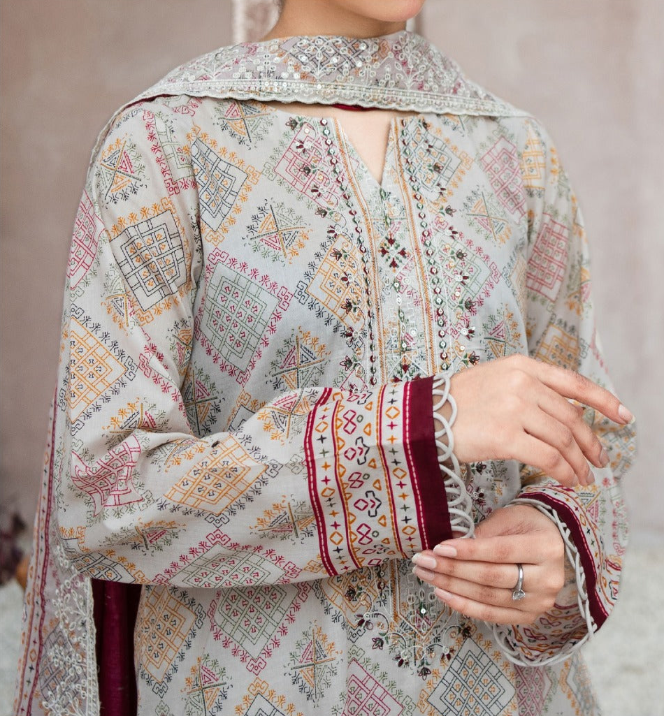 MEHAK 3-Piece Unstitched Lawn Suit – Embroidered Cutwork Collection – Luxury Lawn – Digital Heavy Embroidery Front, Cutwork Daman & Dupatta – Women’s Fashion Pakistan
