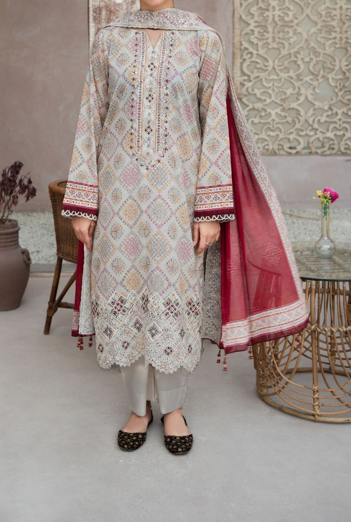 MEHAK 3-Piece Unstitched Lawn Suit – Embroidered Cutwork Collection – Luxury Lawn – Digital Heavy Embroidery Front, Cutwork Daman & Dupatta – Women’s Fashion Pakistan
