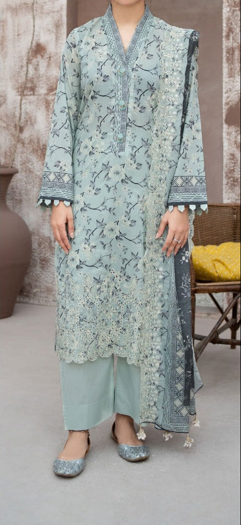 MEHAK 3-Piece Unstitched Lawn Suit – Embroidered Cutwork Collection – Luxury Lawn – Digital Heavy Embroidery Front, Cutwork Daman & Dupatta – Women’s Fashion Pakistan
