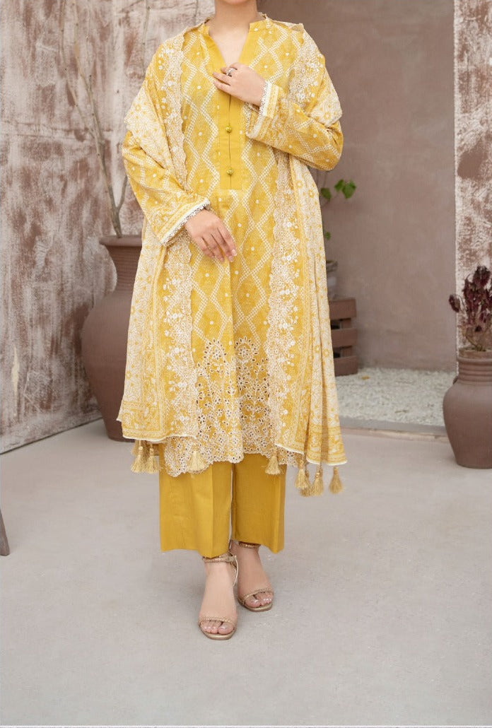 MEHAK 3-Piece Unstitched Lawn Suit – Embroidered Cutwork Collection – Luxury Lawn – Digital Heavy Embroidery Front, Cutwork Daman & Dupatta – Women’s Fashion Pakistan
