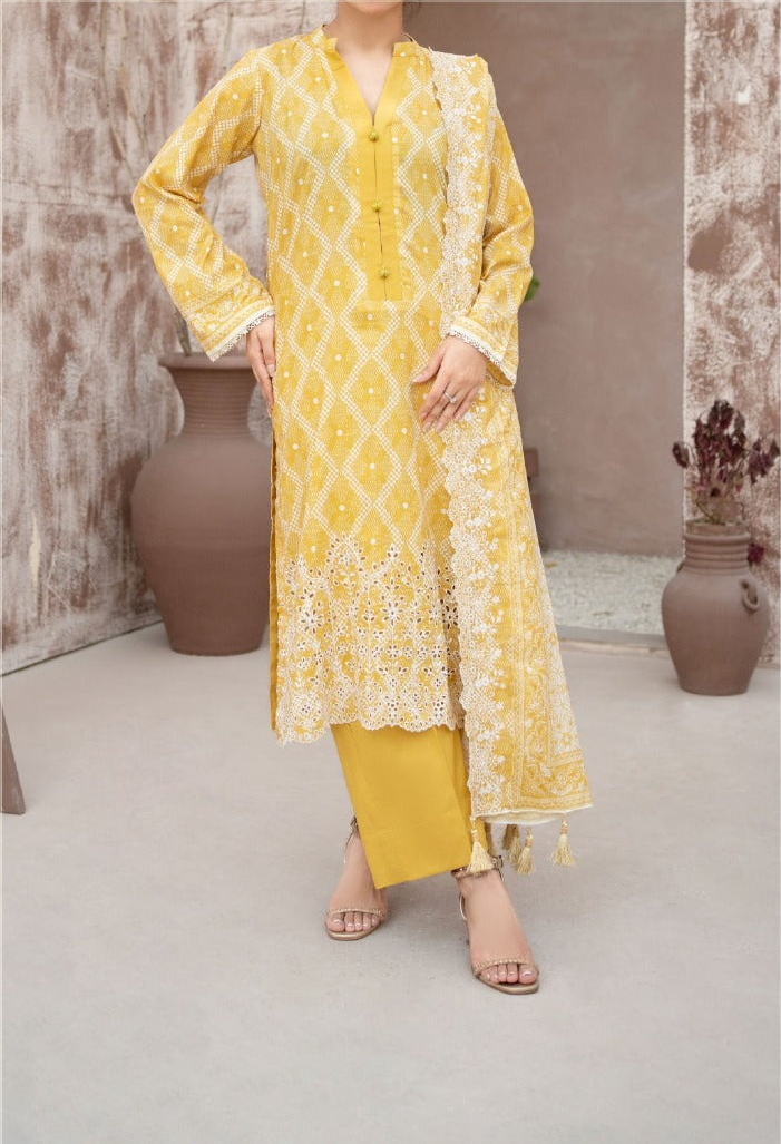 MEHAK 3-Piece Unstitched Lawn Suit – Embroidered Cutwork Collection – Luxury Lawn – Digital Heavy Embroidery Front, Cutwork Daman & Dupatta – Women’s Fashion Pakistan
