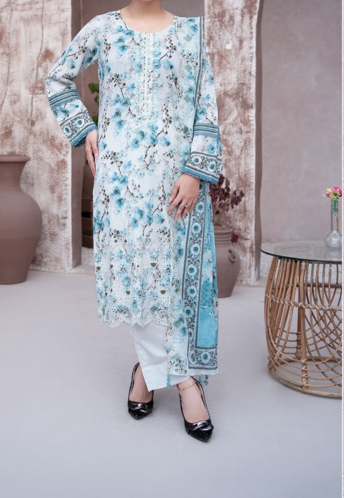 MEHAK 3-Piece Unstitched Lawn Suit – Embroidered Cutwork Collection – Luxury Lawn – Digital Heavy Embroidery Front, Cutwork Daman & Dupatta – Women’s Fashion Pakistan

