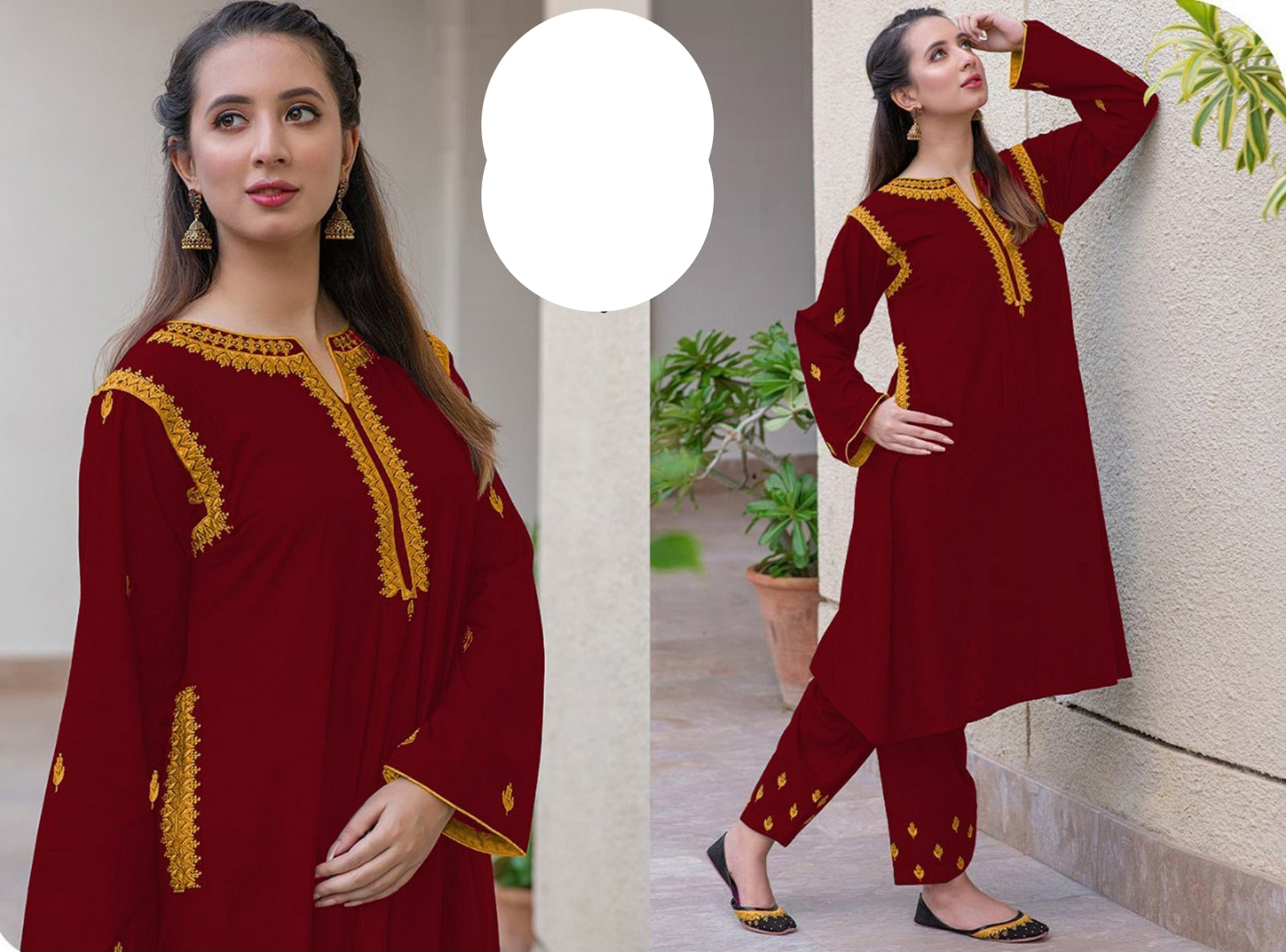 soft linen embroidered 2pc suit