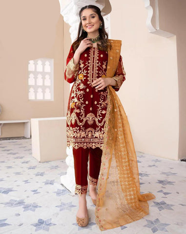full embroidered organza stitched suit