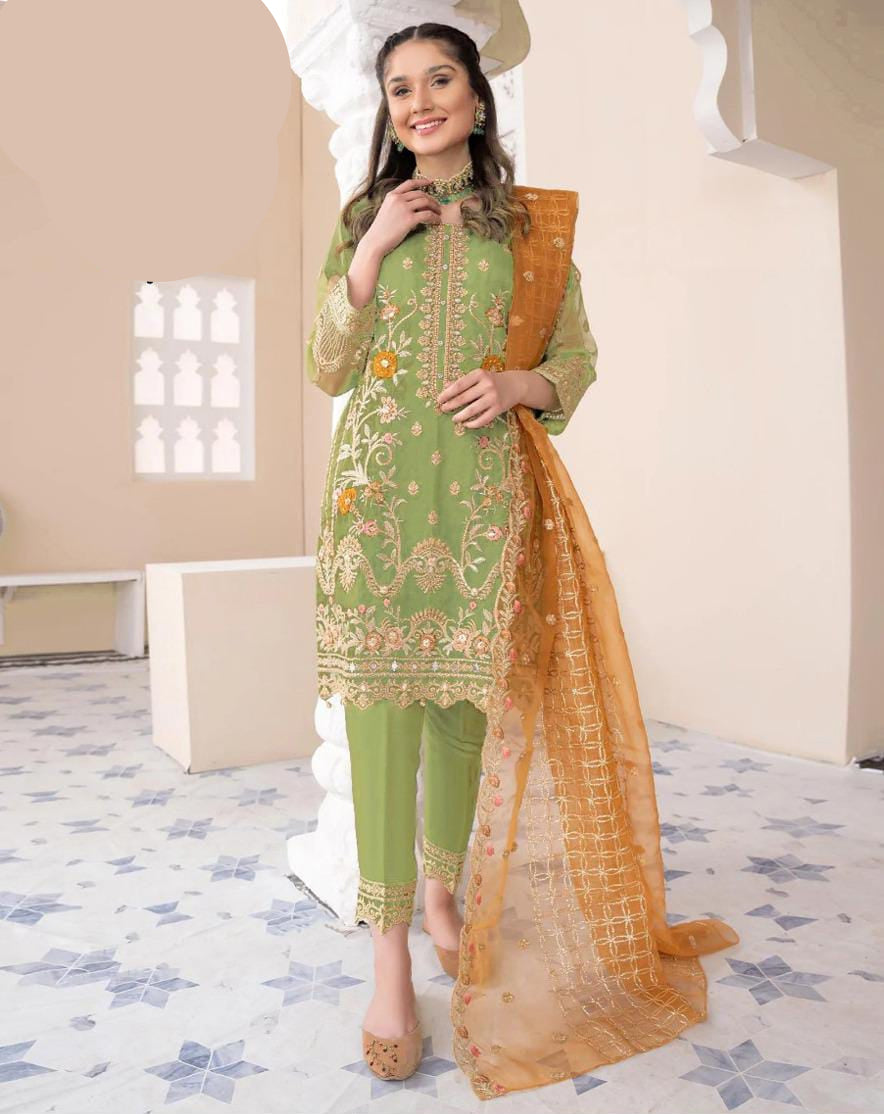 3pc stitched organza suit with dupatta