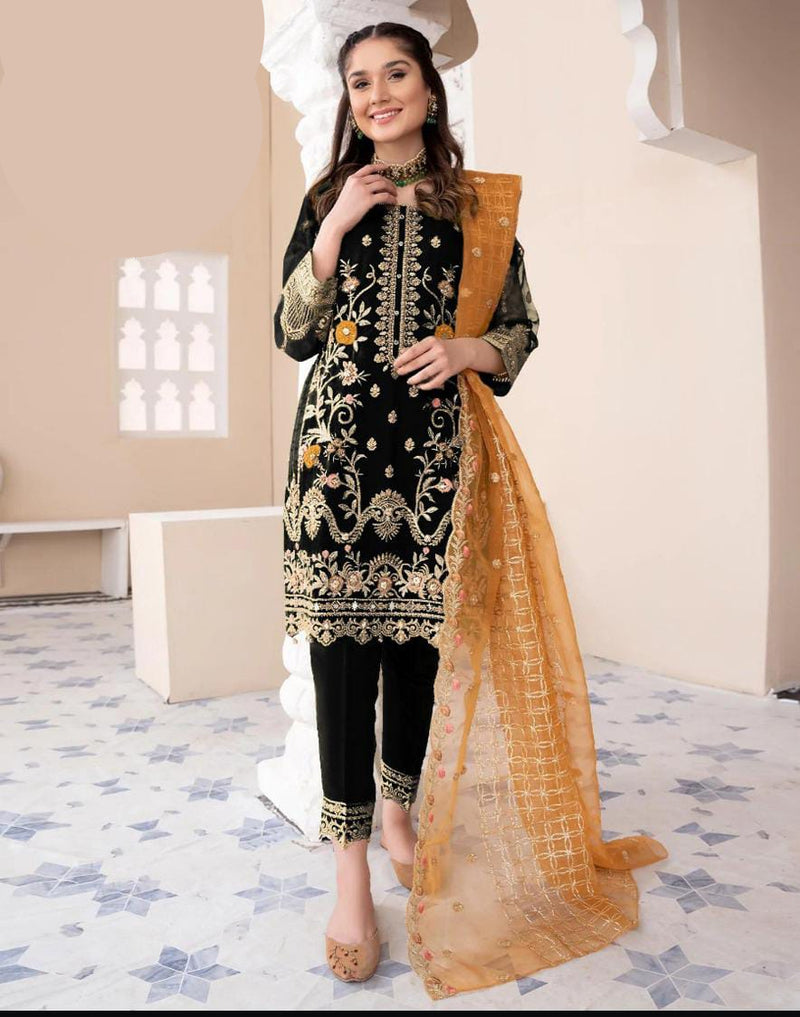 full embroidered organza stitched suit