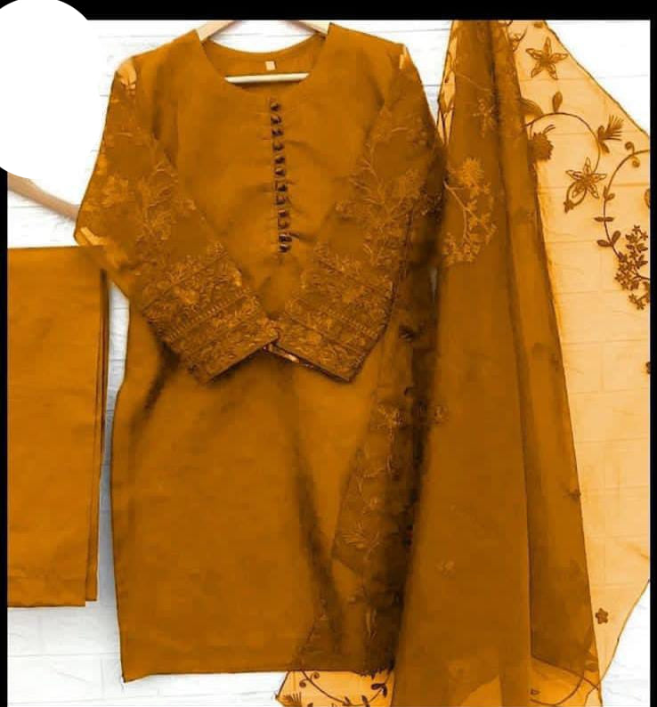 3pc organza stitched suit with dupatta