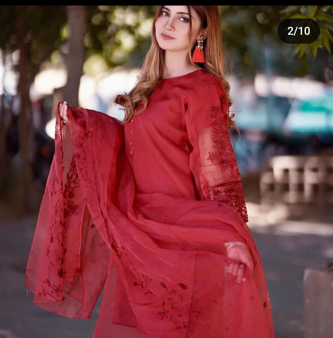 embroidered organza stitched suit