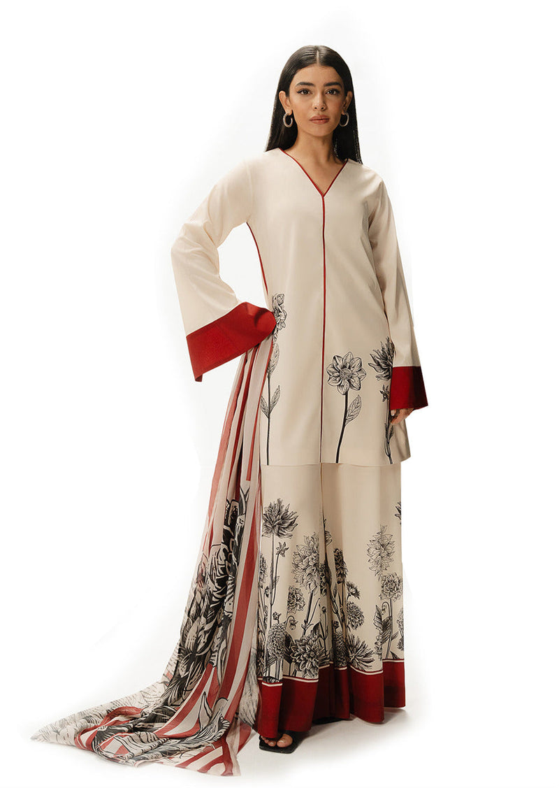 digital flower printed stitched suit