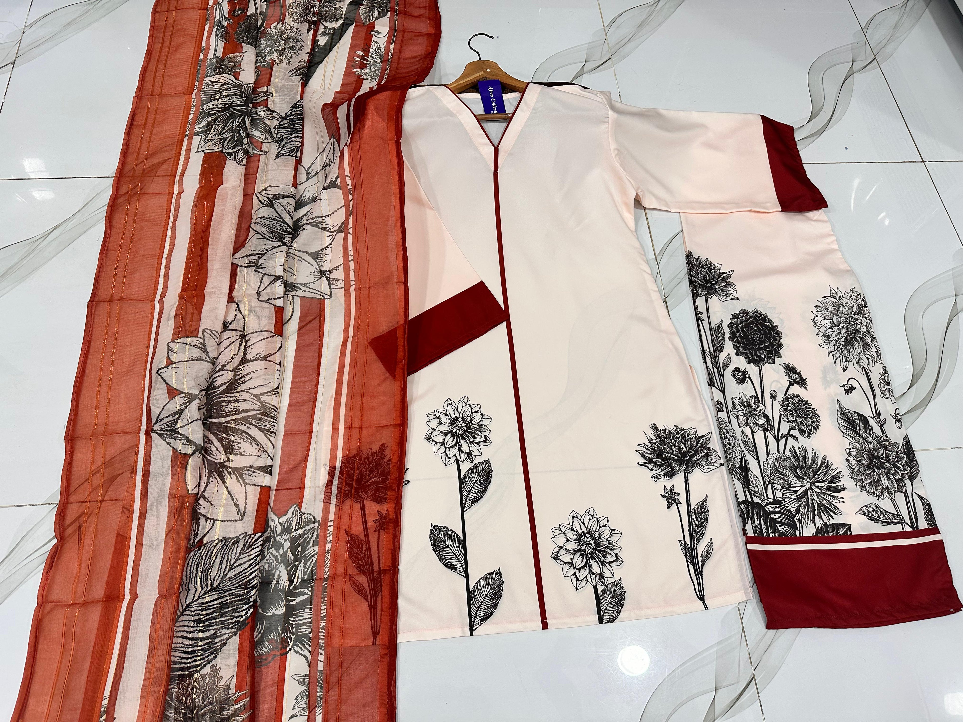 crepe swiss printed 3pc suit