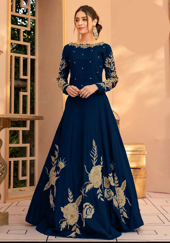 Heavy Embroidered Shamoz Silk Maxi Dress – Stitched