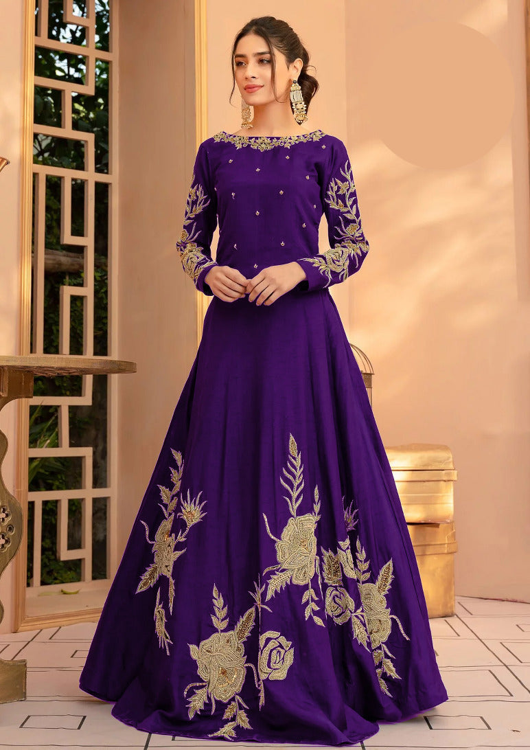 Heavy Embroidered Shamoz Silk Maxi Dress – Stitched