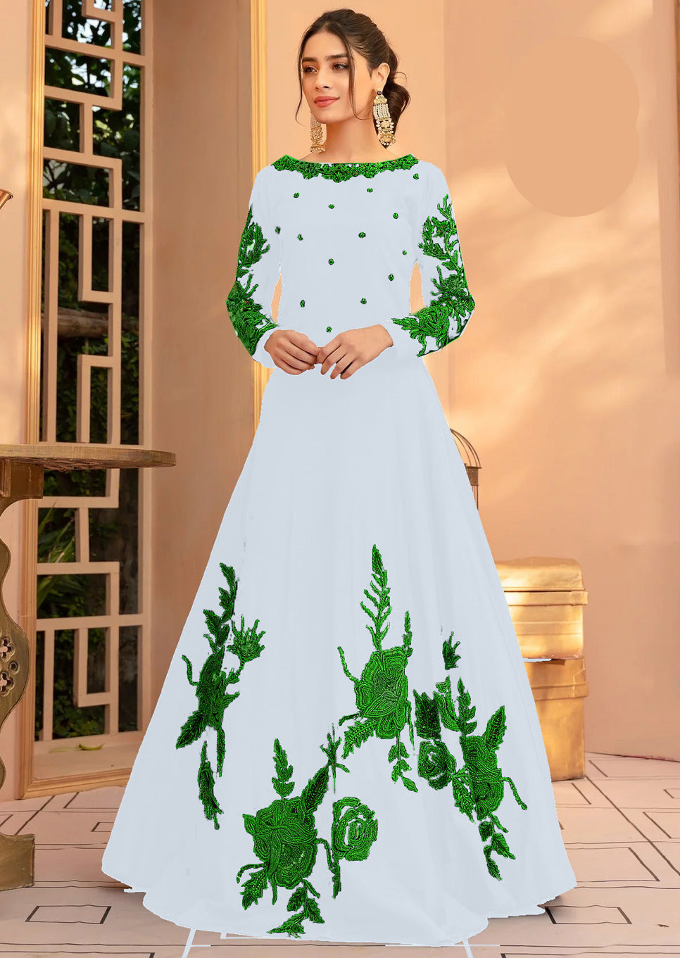 Heavy Embroidered Shamoz Silk Maxi Dress – Stitched